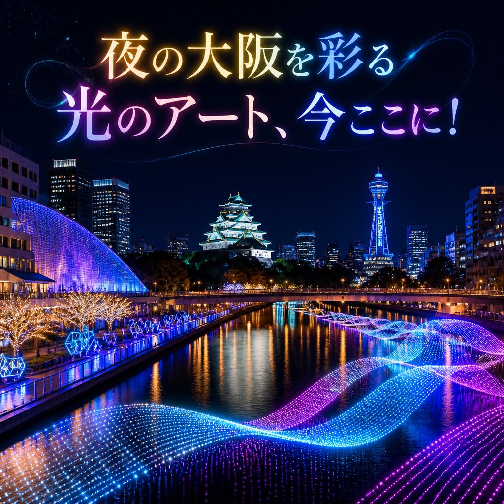 夜の大阪を彩る光のアート、今ここに！