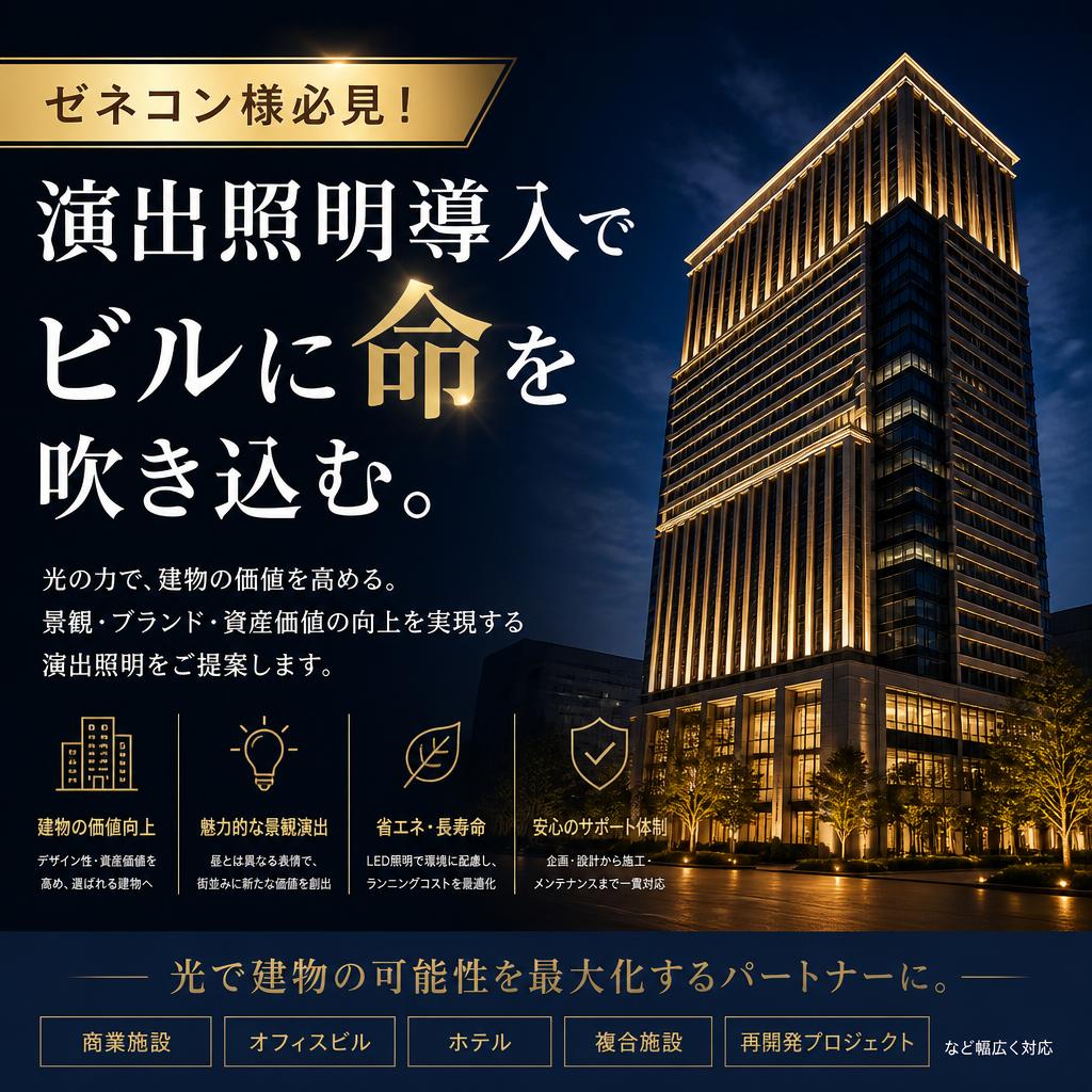 ゼネコン様必見！演出照明導入でビルに命を吹き込む。