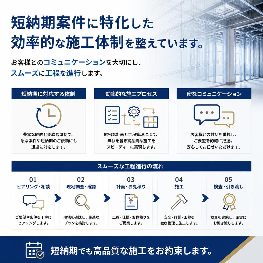 短納期でも安心の施工体制