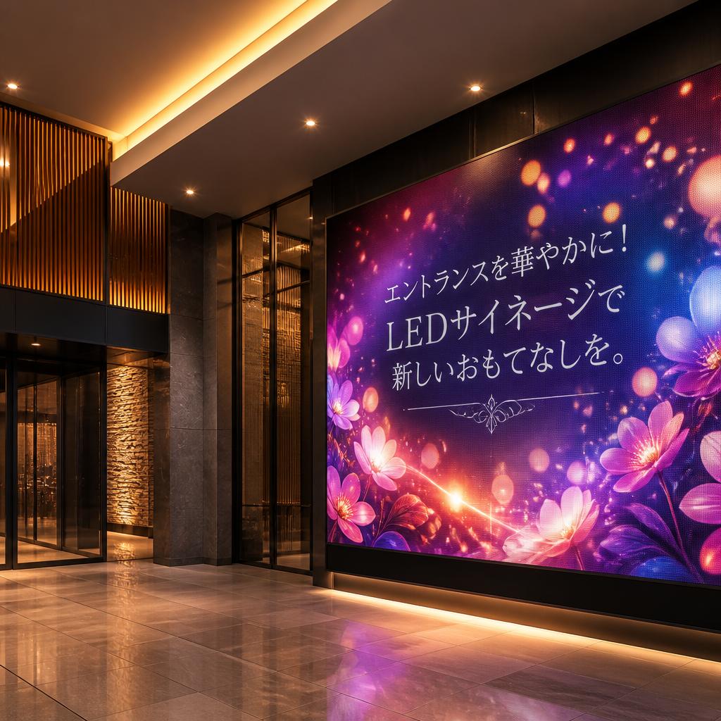 エントランスを華やかに！LEDサイネージで新しいおもてなしを。