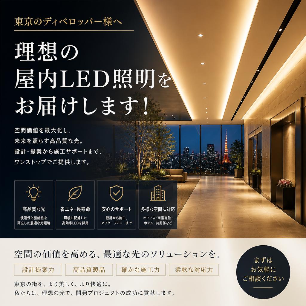 東京のディベロッパー様へ、理想の屋内LED照明をお届けします！