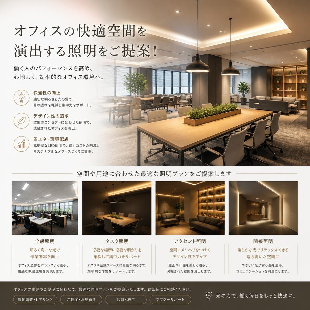 オフィスの快適空間を演出する照明をご提案！