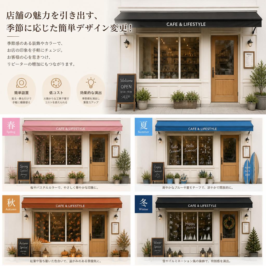 店舗の魅力を引き出す、季節に応じた簡単デザイン変更！