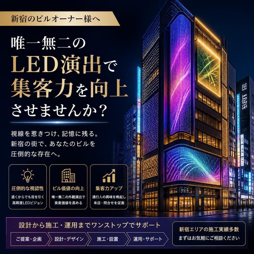 新宿のビルオーナー様、唯一無二のLED演出で集客力を向上させませんか？
