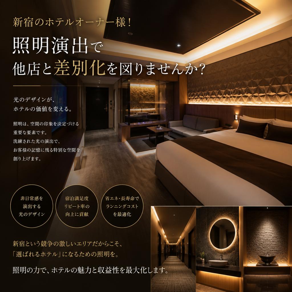 新宿のホテルオーナー様！照明演出で他店と差別化を図りませんか？