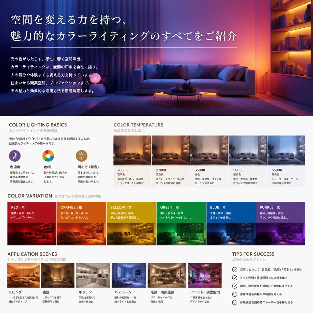 空間を変える力を持つ、魅力的なカラーライティングのすべてをご紹介