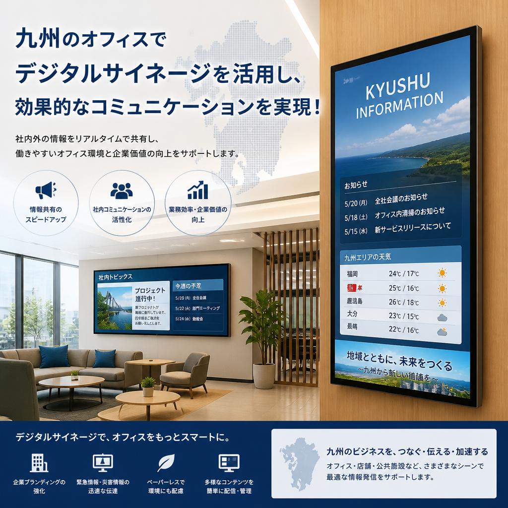 九州のオフィスでデジタルサイネージを活用し、効果的なコミュニケーションを実現！