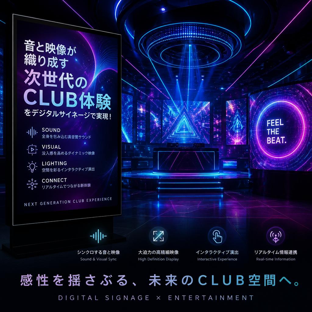 音と映像が織り成す次世代のCLUB体験をデジタルサイネージで実現！