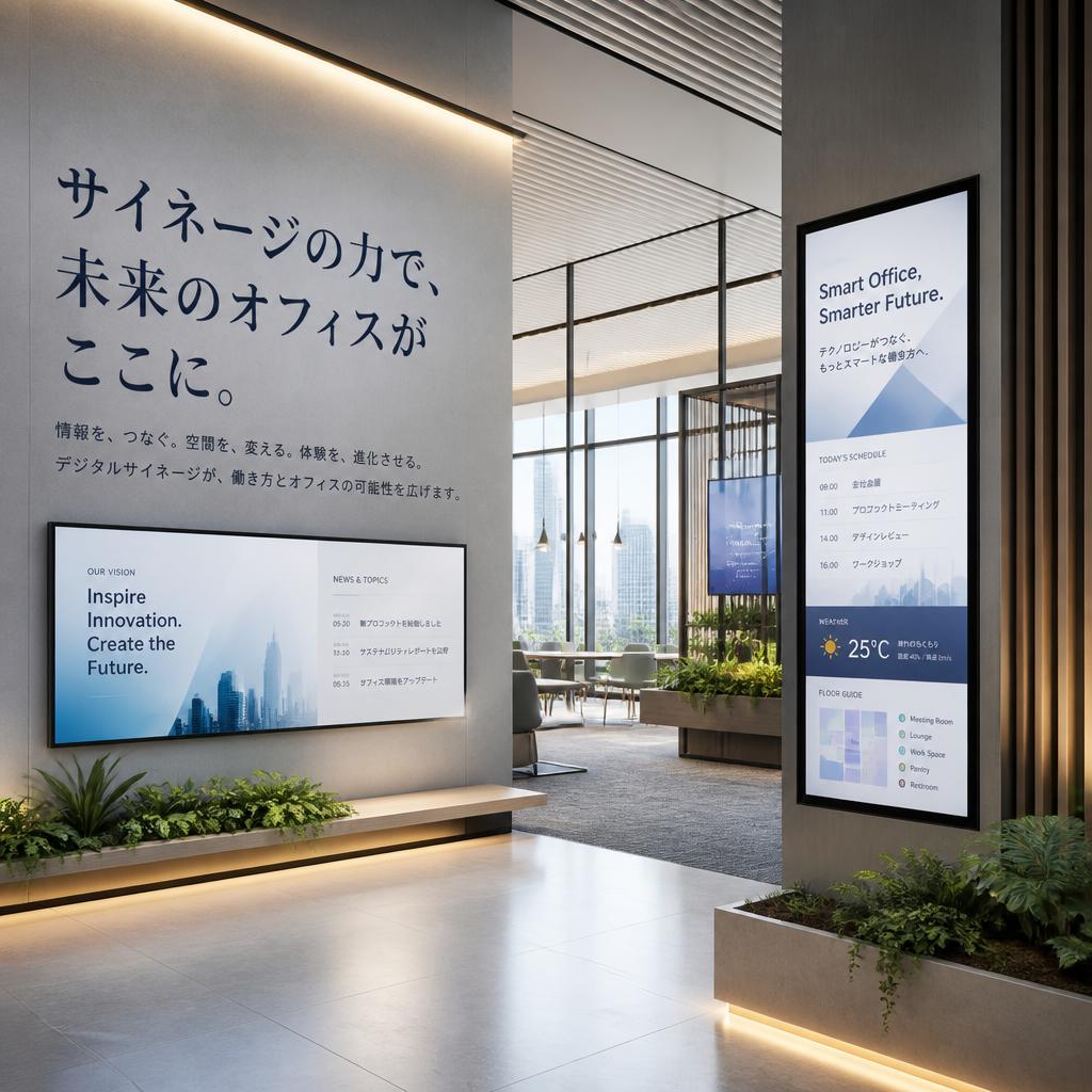 「サイネージの力で、未来のオフィスがここに。」